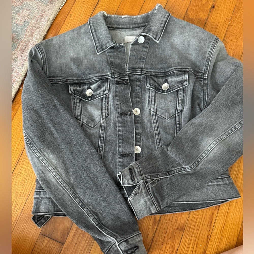 Gray distressed denim jacket